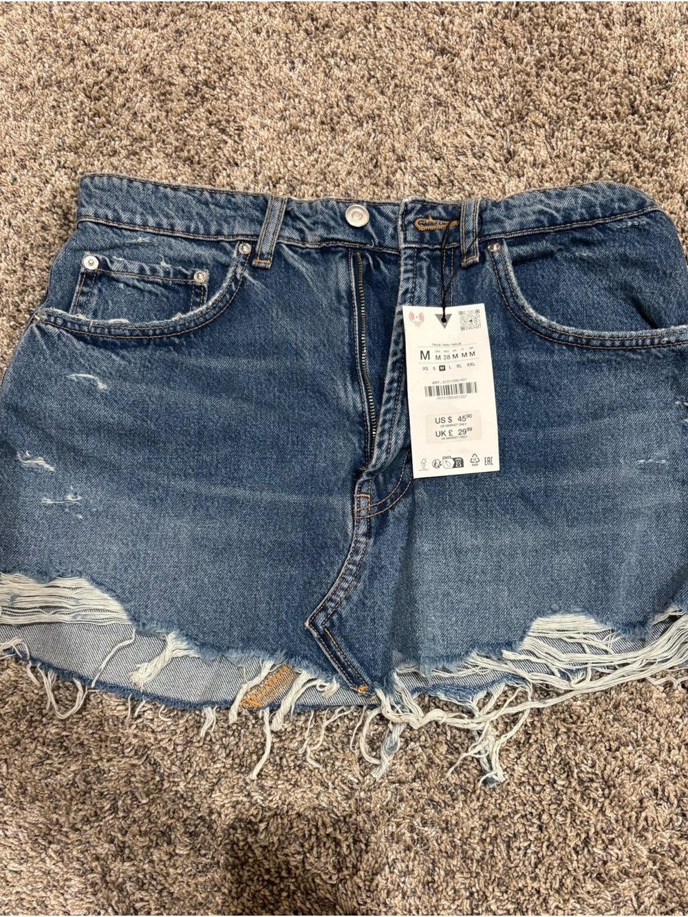 Zara Blue Distressed Denim Mini Skirt